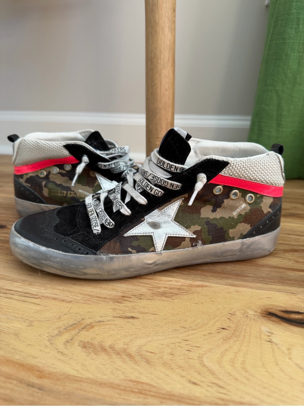 Golden Goose Mid Star Sneakers in Camouflage, Black, White and Pink